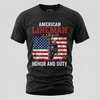 Load image into Gallery viewer, American Lineman patriotic t-shirt front